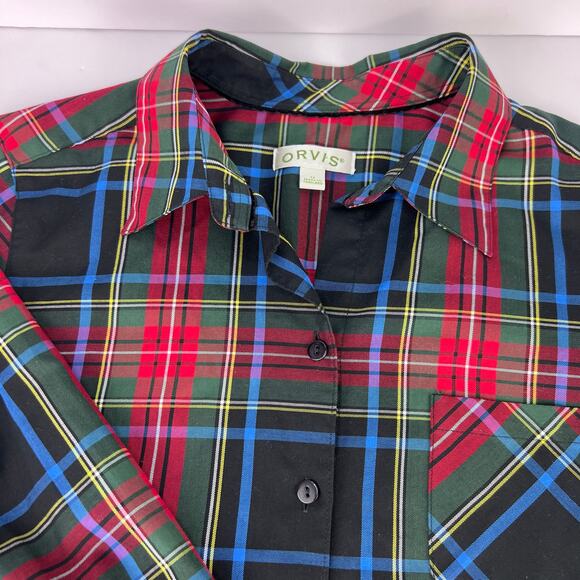 EUC Orvis Plaid Black Red Blue Carefree Button Down Long Sleeve Women's Shirt 12 - Picture 4 of 9